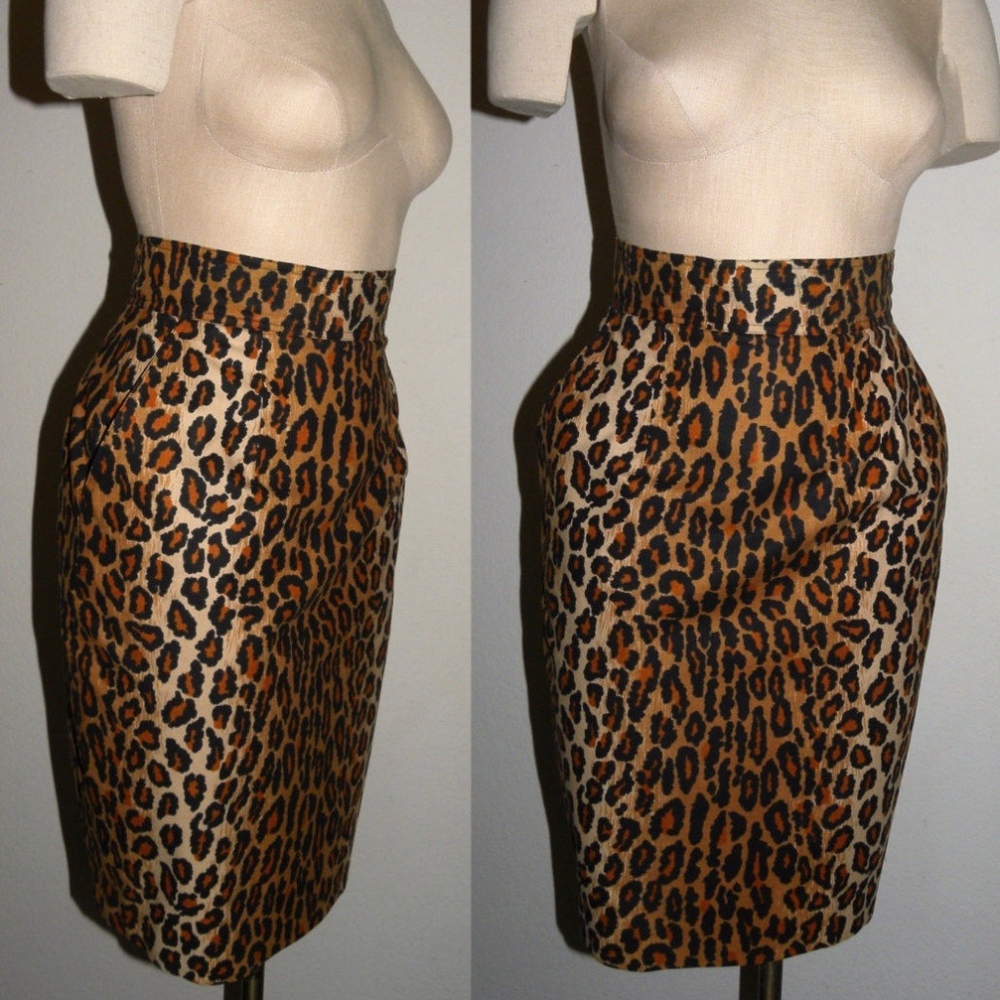 SOLD VTG 80s Patrick Kelly Leopard Pencil Skirt - Picture 2 of 8